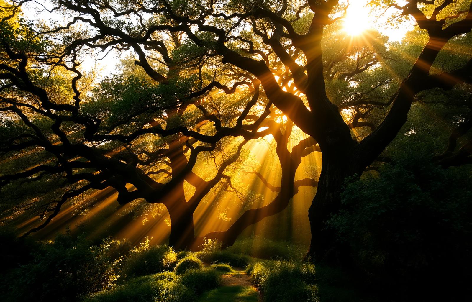 Foresta magica di Boscosauro al tramonto